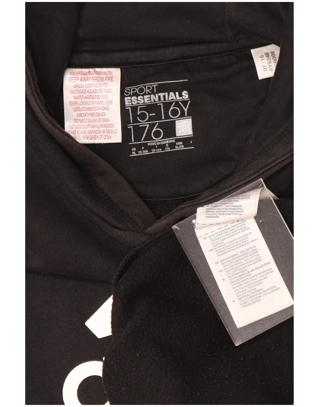 Джемпер с капюшоном ADIDAS для мальчиков 15-16 лет, черный, хлопок, размер XL