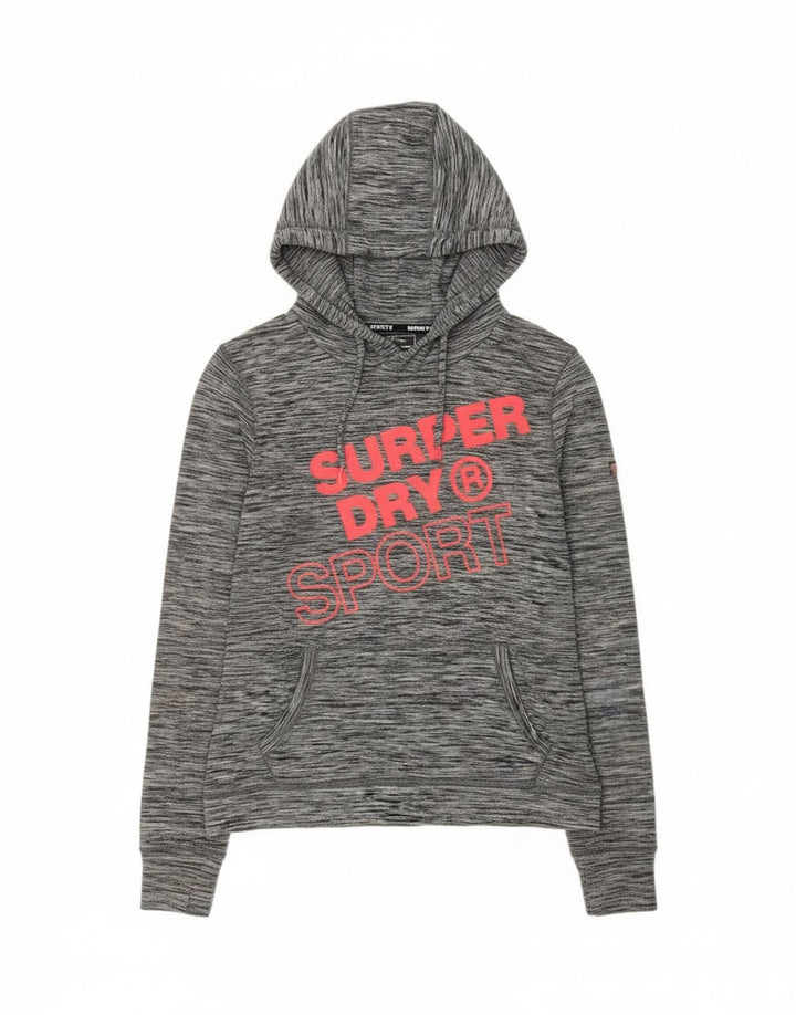 Женский джемпер с капюшоном Superdry UK 12, средний серый полиэстер с крапинками