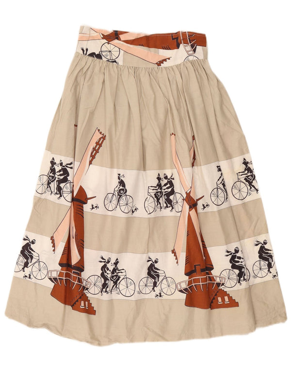 Винтажная женская юбка-трапеция с графическим рисунком W26, маленькая, бежевая, цветных блоков