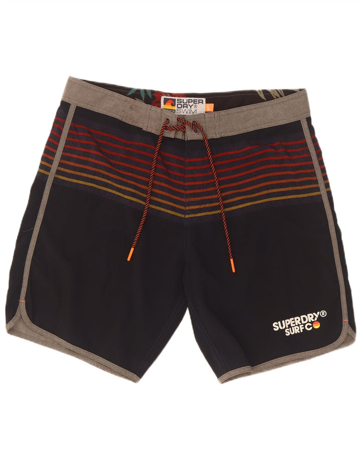 Мужские шорты для плавания Superdry, большие темно-синие полосатые полиэстеровые шорты