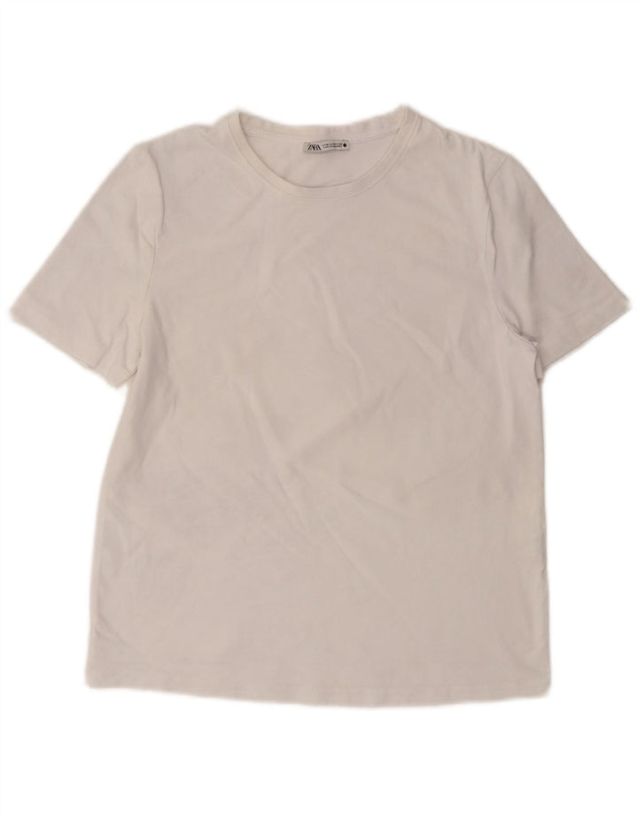 Женская футболка Zara Top UK 14, средний белый хлопок, белый цвет