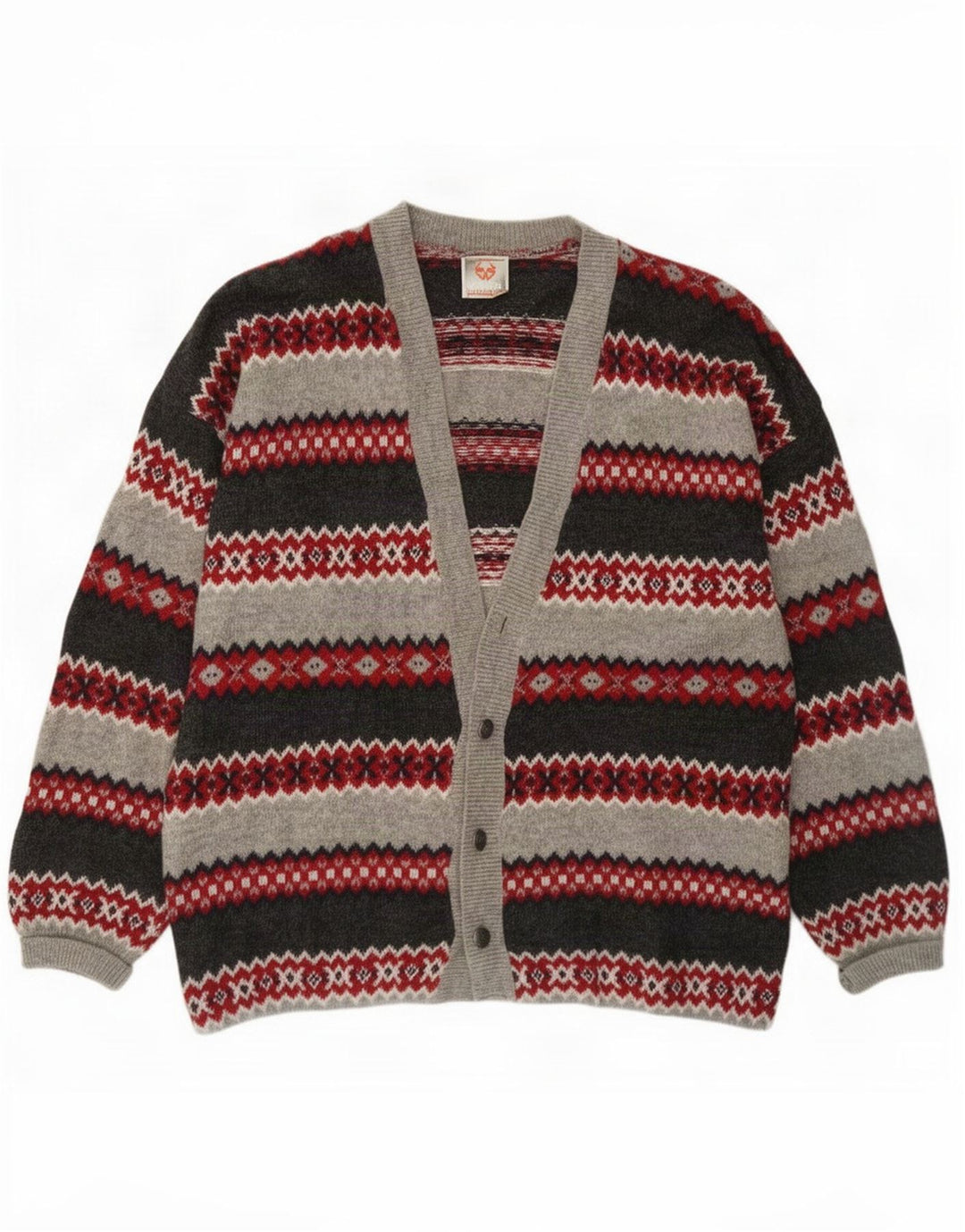 Мужской кардиган Stefanel, большой серый шерстяной свитер Fair Isle