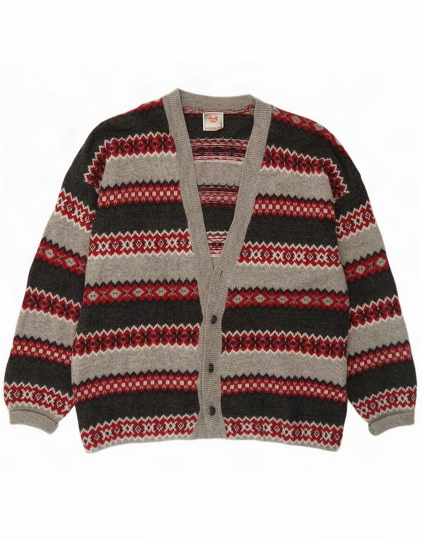 Мужской кардиган Stefanel, большой серый шерстяной свитер Fair Isle