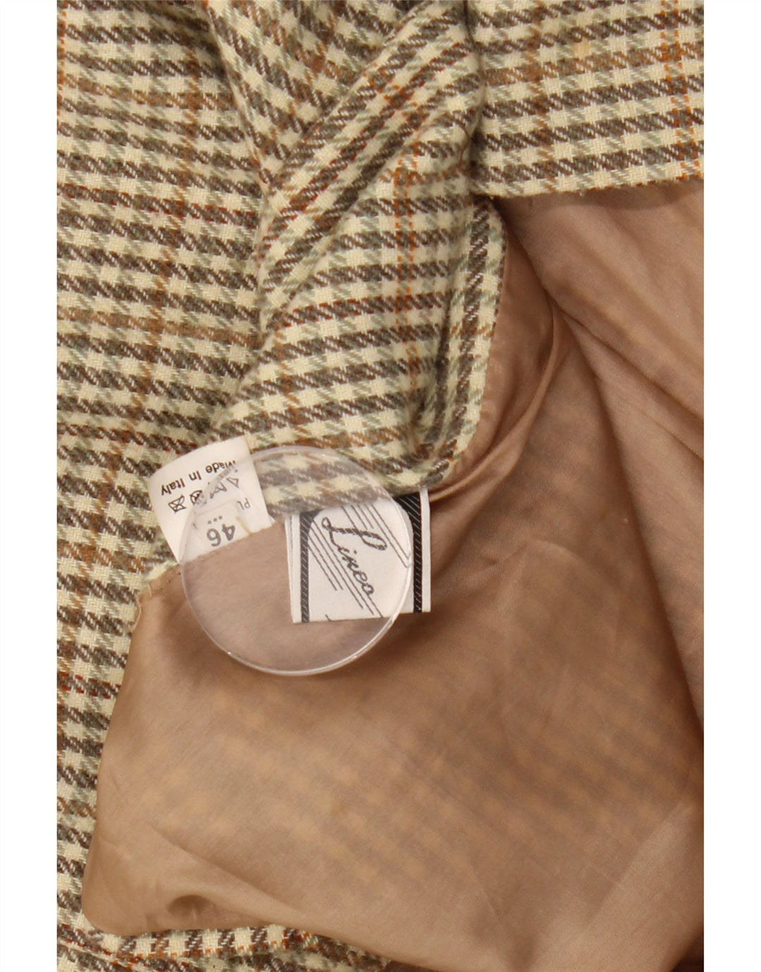 Винтажный женский пиджак на 2 пуговицах IT 46, большой цвет хаки, шерсть в мелкую клетку