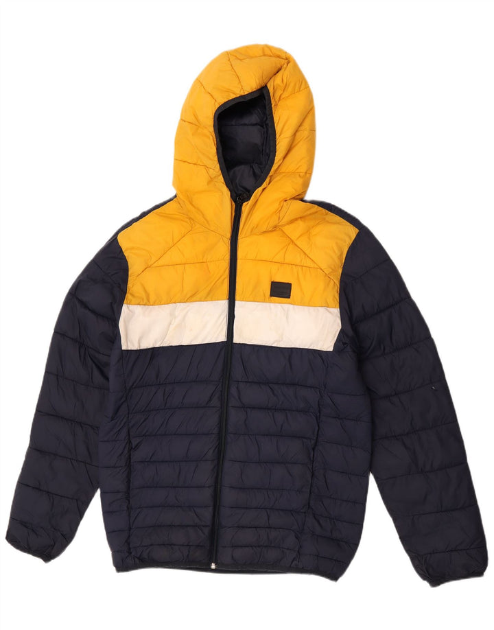 Мужская стеганая куртка с капюшоном Jack & Jones UK 38, средний темно-синий, цветной блок