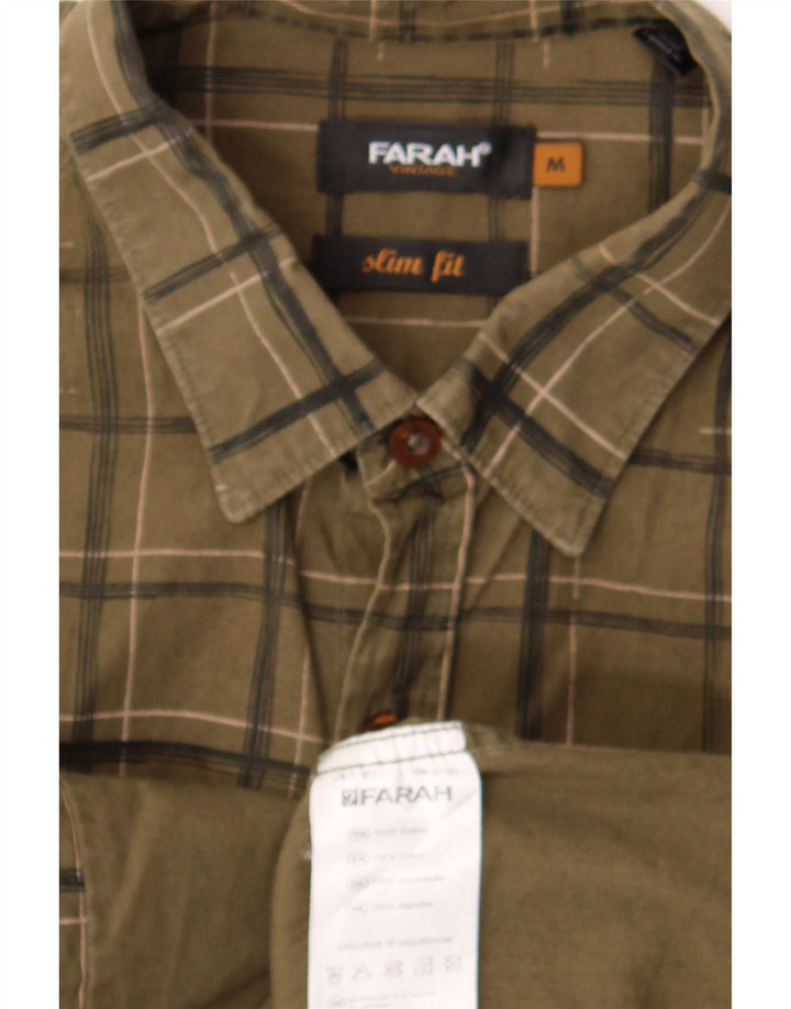 Мужская фланелевая рубашка приталенного кроя Farah, хлопковая зеленая клетка среднего размера