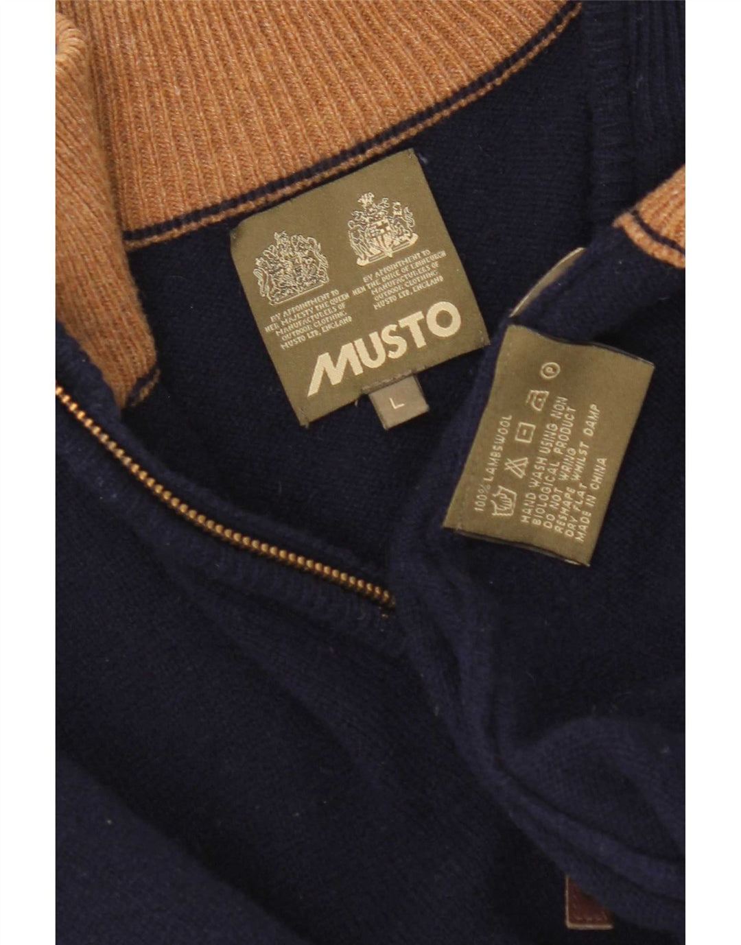 Мужской свитер Musto с воротником на молнии, большой темно-синий из овечьей шерсти