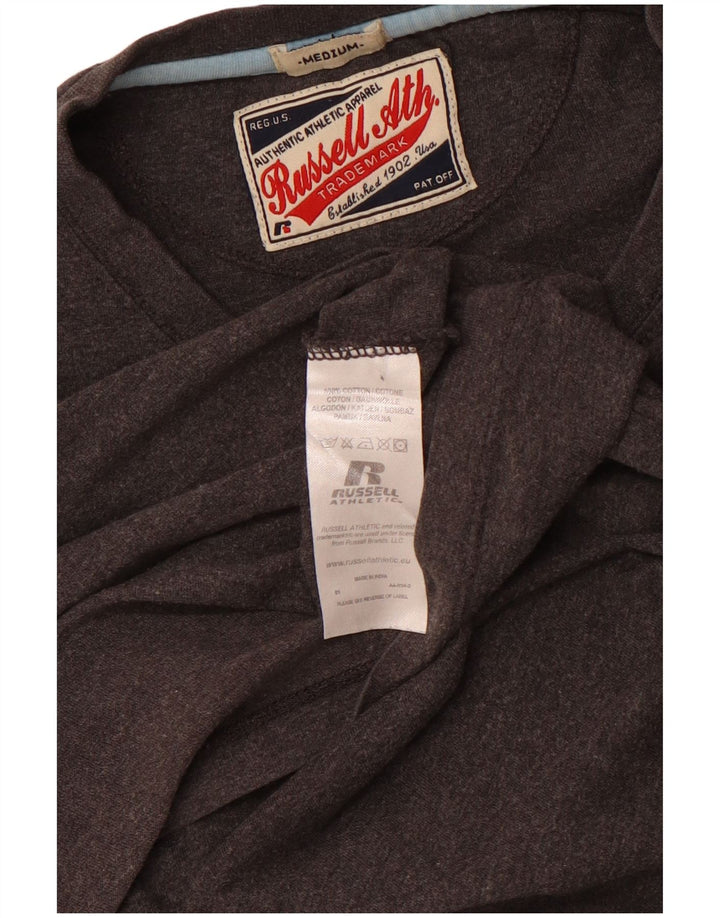 Мужская футболка с рисунком RUSSELL ATHLETIC, хлопковый топ среднего серого цвета