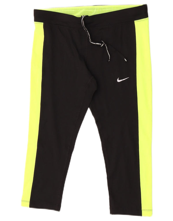Nike Womens Dri Fit Capri Tracksuit Trousers UK 14 Medium Black Colourblock