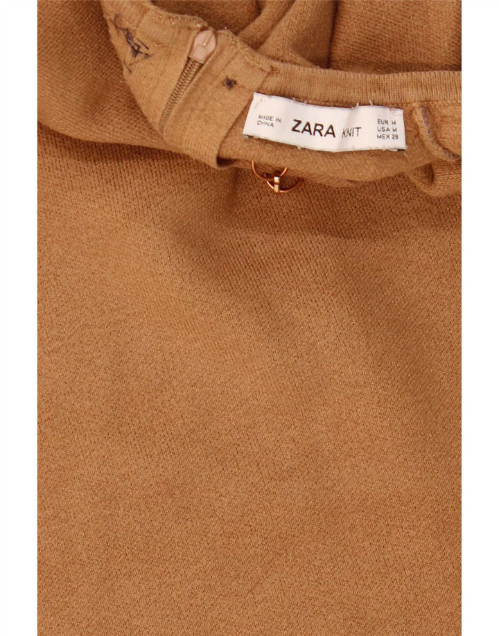 Женский укороченный топ с короткими рукавами Zara UK 12, средний коричневый цвет