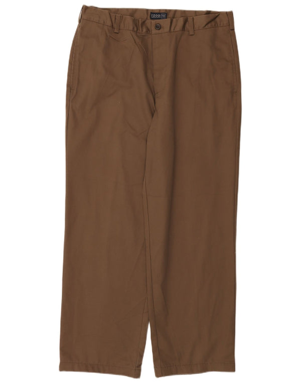 IZOD Mens Straight Chino Trousers W36 L29 Beige Cotton