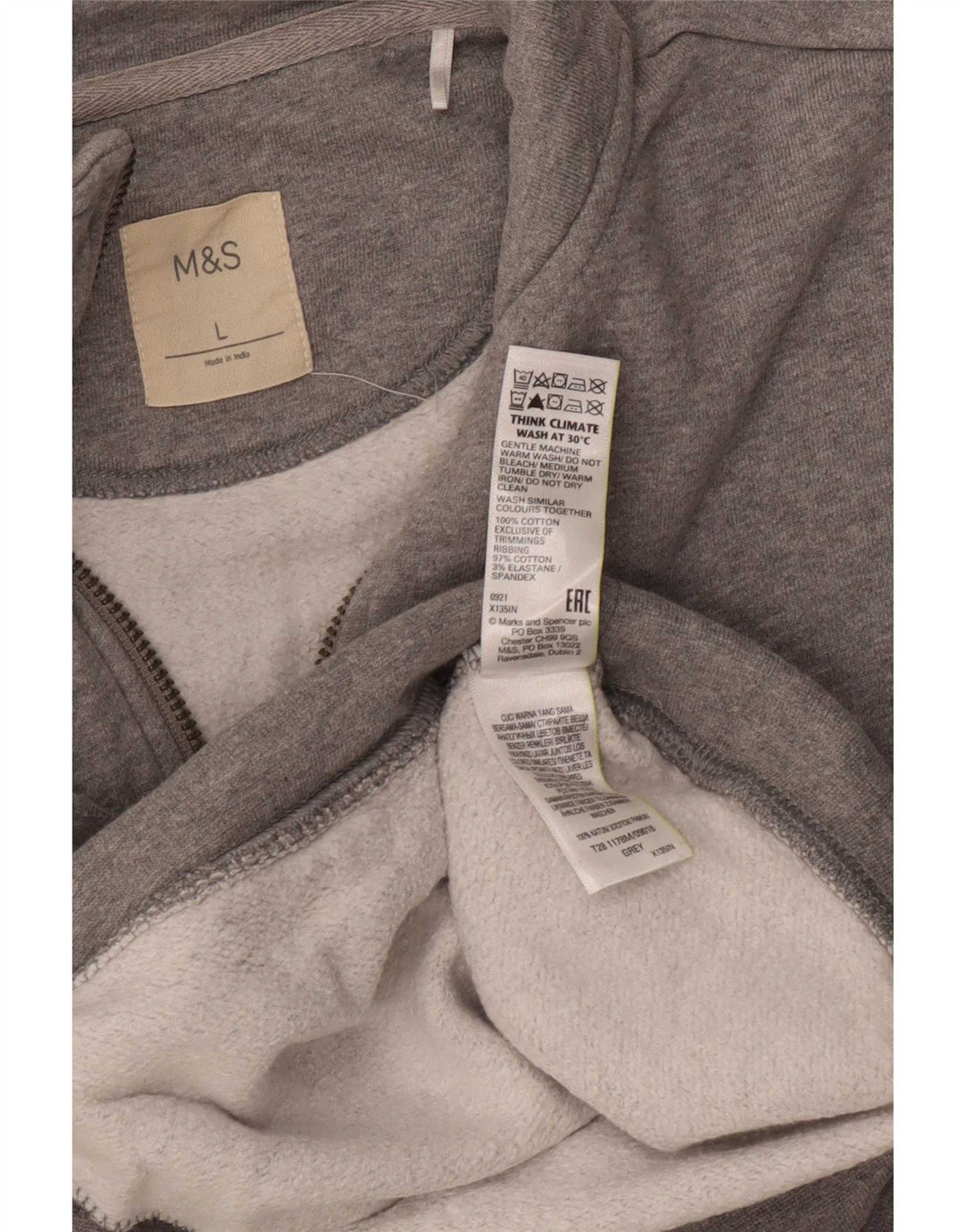 Мужской свитер с воротником на молнии Marks & Spencer, большой серый хлопковый джемпер