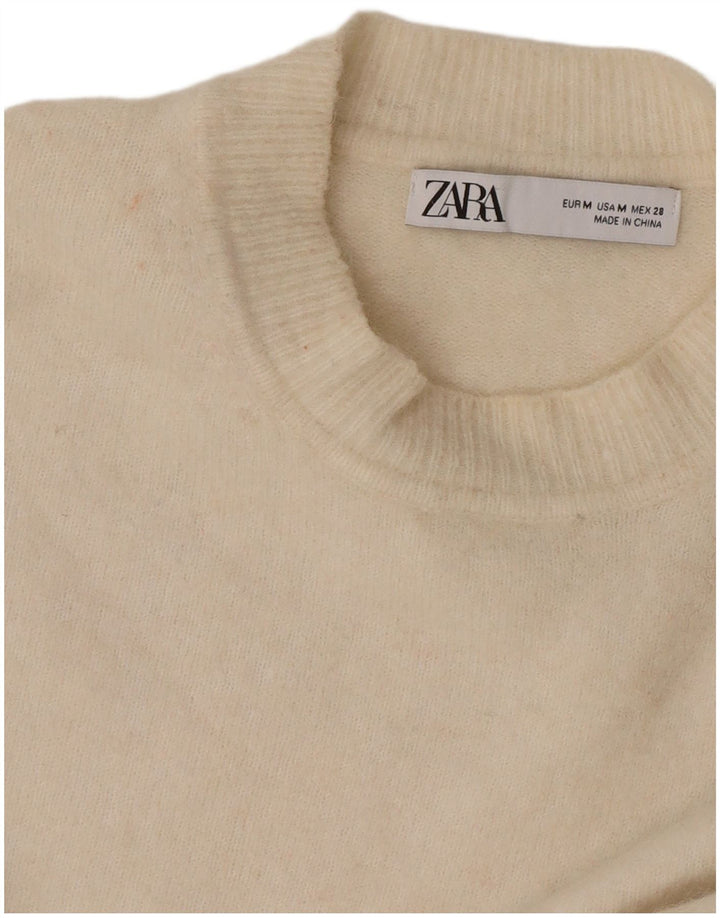 Женский свободный джемпер с круглым вырезом Zara UK 14, средний, белый цвет