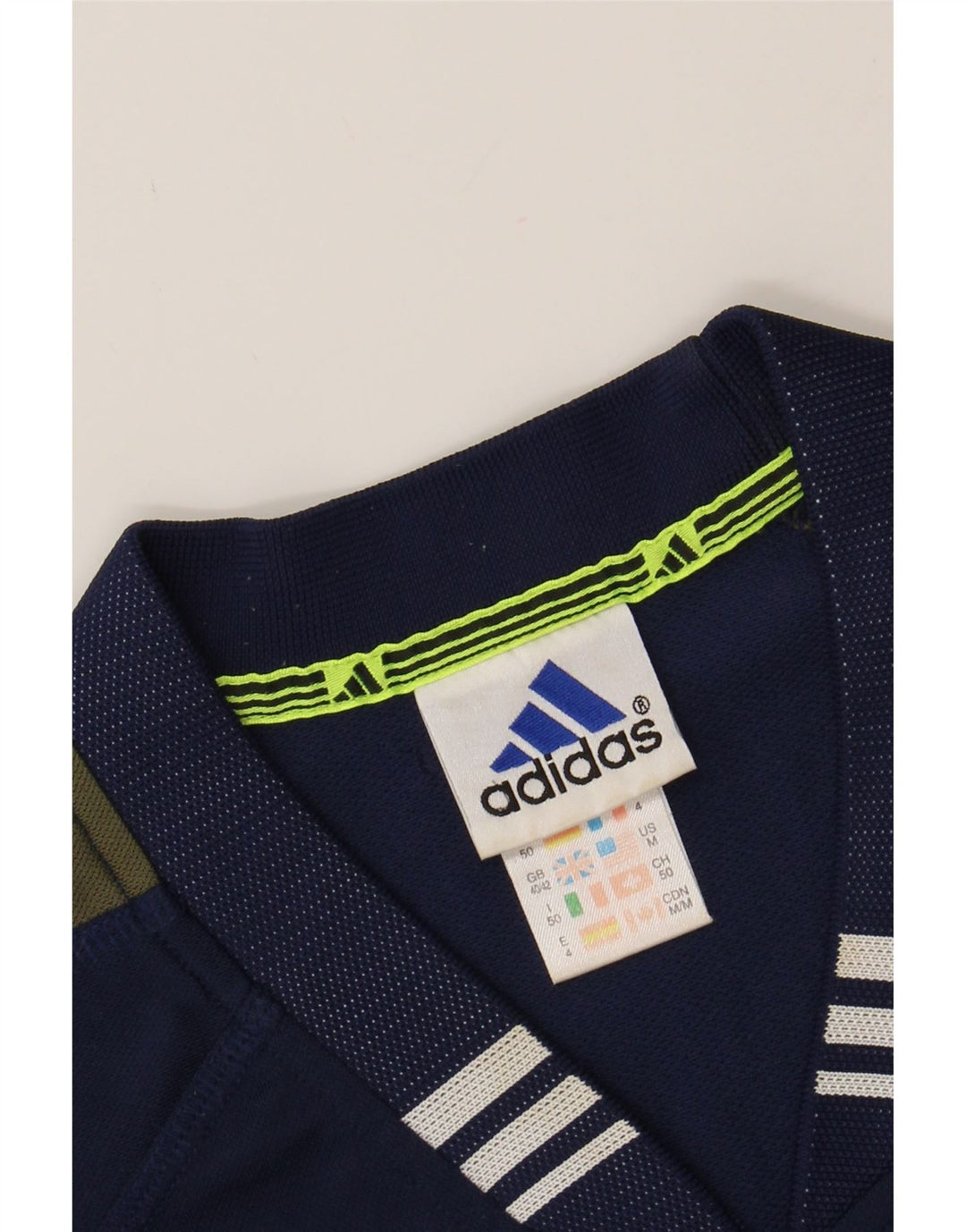 ADIDAS Mens T-Shirt Top UK 40/42 Medium Navy Blue Colourblock Polyester Vintage Adidas and Second-Hand Adidas from Messina Hembry 