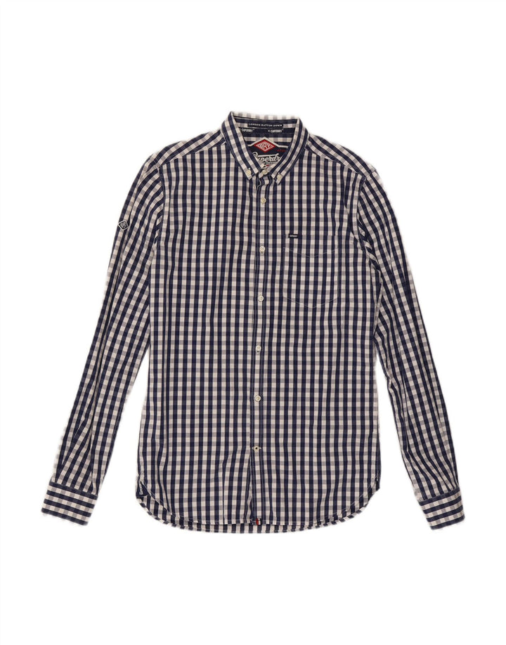 SUPERDRY Mens Shirt Small Navy Blue Check Cotton