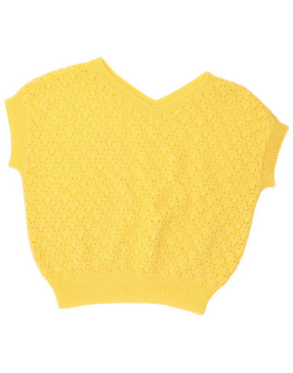 Винтажный женский джемпер с короткими рукавами и v-образным вырезом, вязаный крючком, Великобритания 20 2XL, желтый