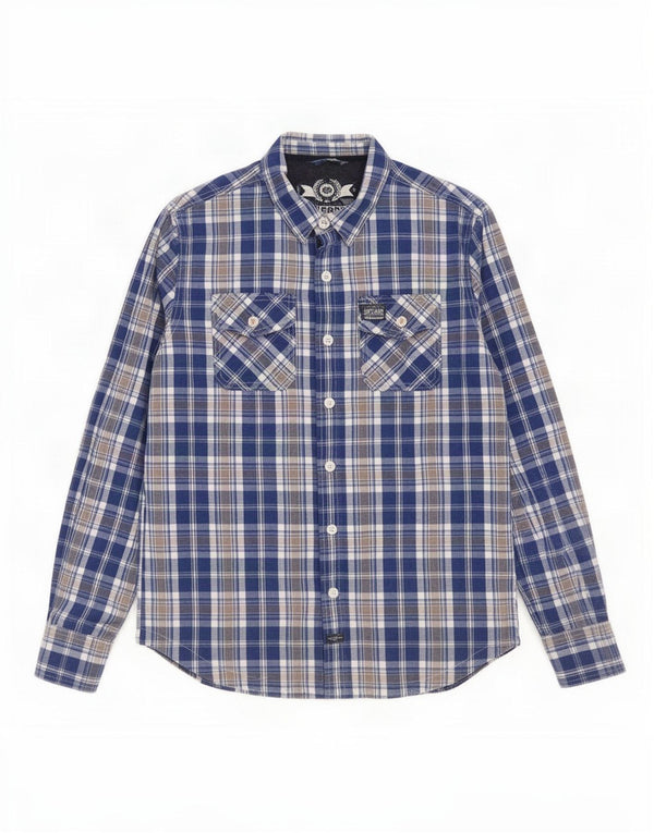 Мужская рубашка Superdry 2XL, синяя клетка, хлопок