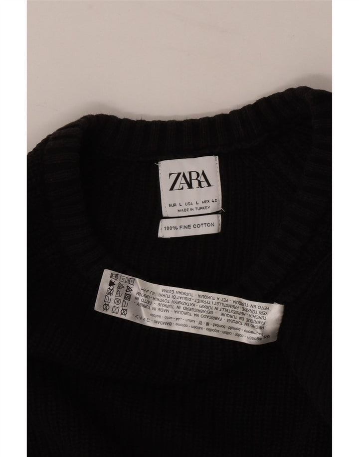 Мужской джемпер с круглым вырезом Zara, большой черный хлопковый свитер