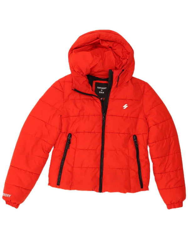 Женская утепленная куртка с капюшоном Superdry UK 12, средний красный полиэстер