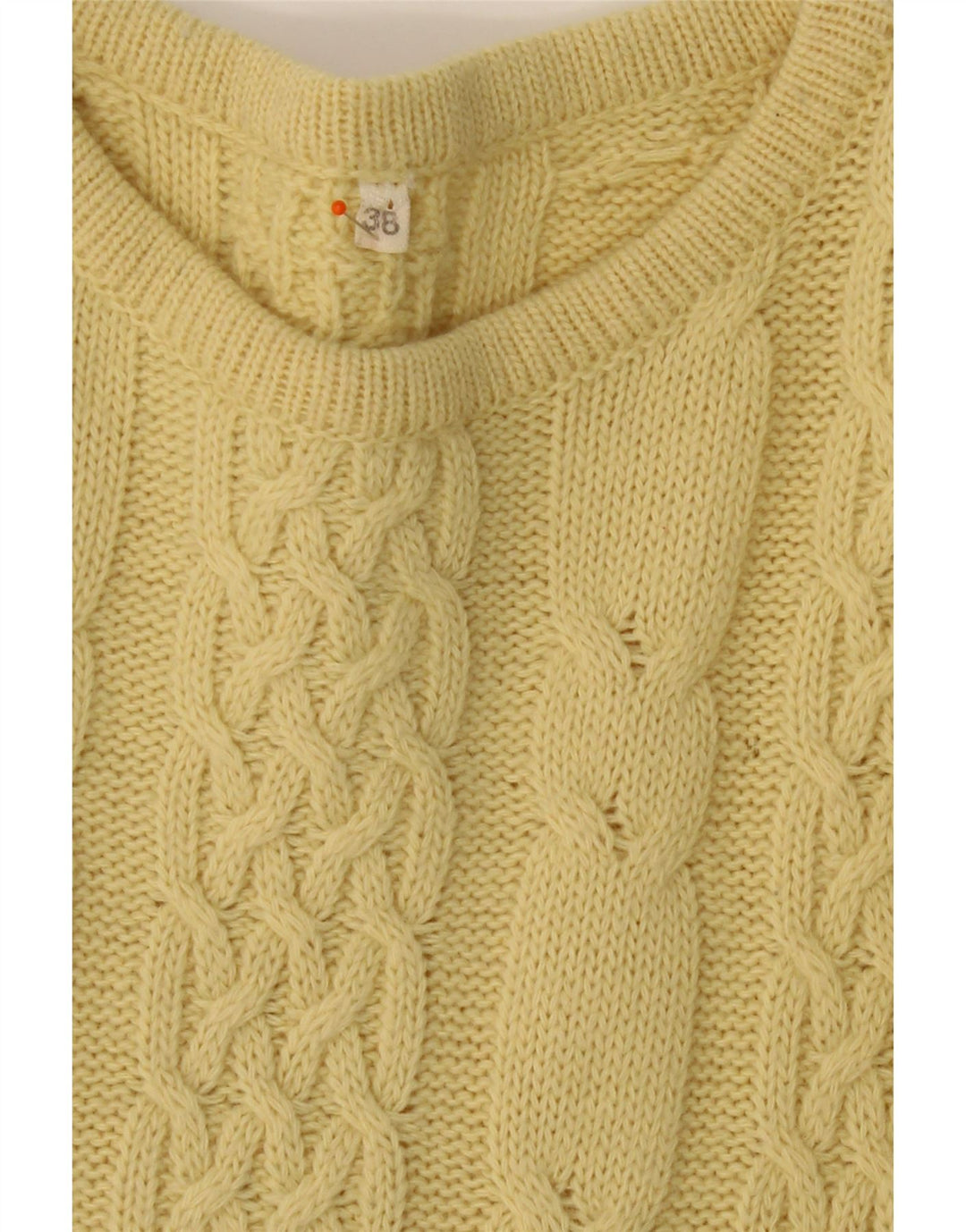 VINTAGE Womens Longline Crew Neck Jumper Sweater EU 38 Medium Yellow Wool Vintage Vintage and Second-Hand Vintage from Messina Hembry 