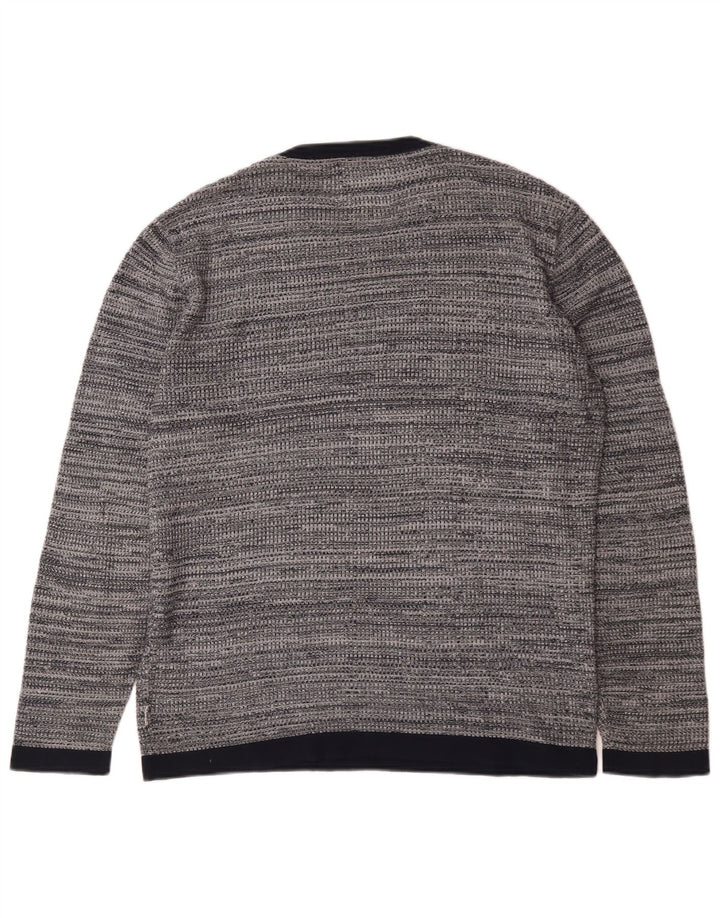 Мужской джемпер с круглым вырезом Jack & Jones, хлопковый свитер среднего серого цвета с крапинками