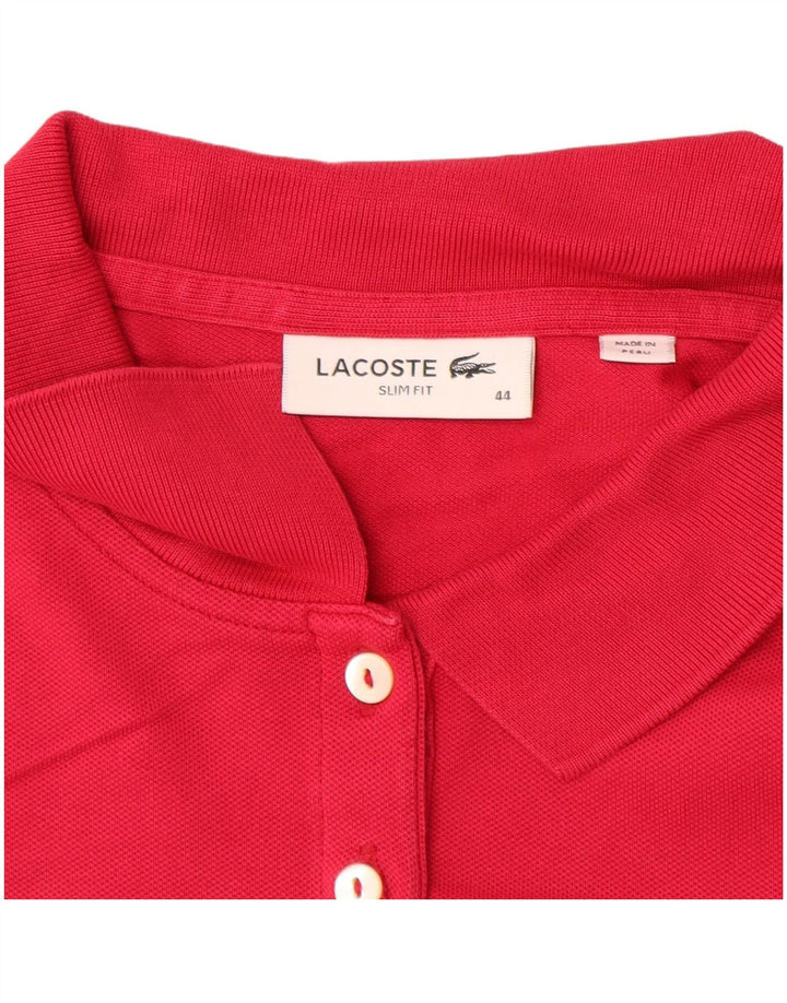 LACOSTE Женская рубашка поло приталенного кроя с длинным рукавом, размер 44, большая розовая, хлопок