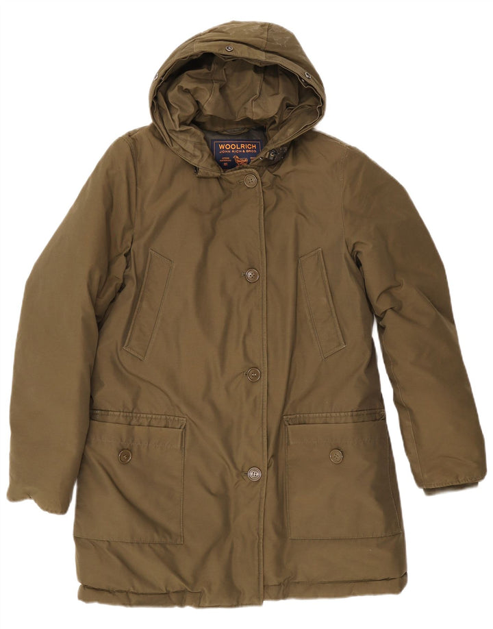 Женское стеганое пальто с капюшоном Woolrich UK 14, хлопок среднего цвета хаки