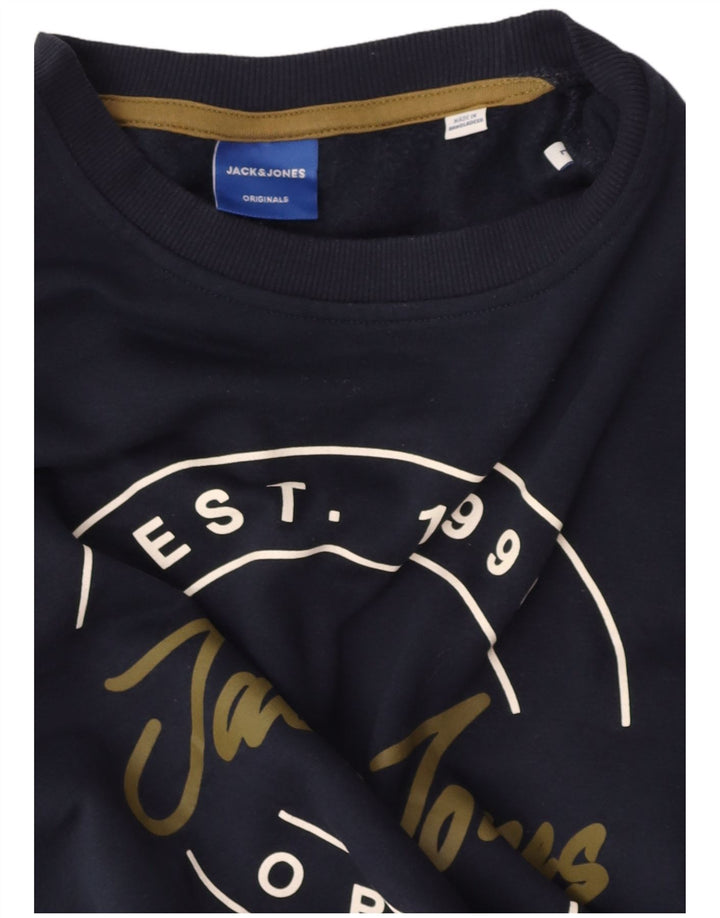 JACK & JONES Mens Graphic Sweatshirt Jumper Large Navy Blue