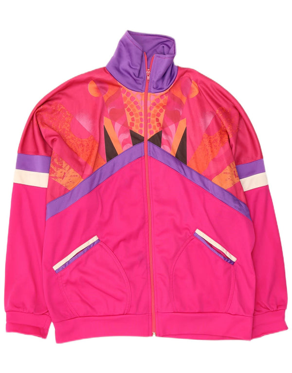Винтажный мужской спортивный костюм, верхняя куртка UK 38, средний розовый полиэстер с цветными блоками