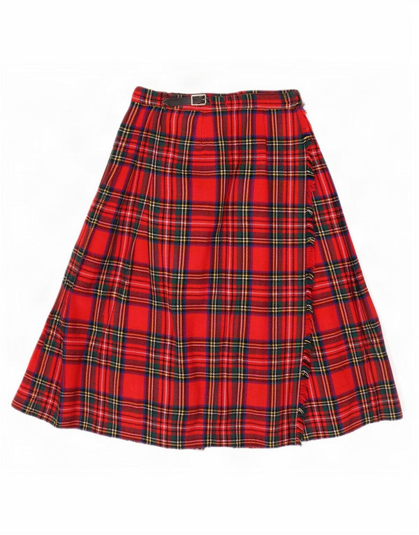 Vintage Womens High Waist Wrap Skirt W26 Small Red Plaid New Wool