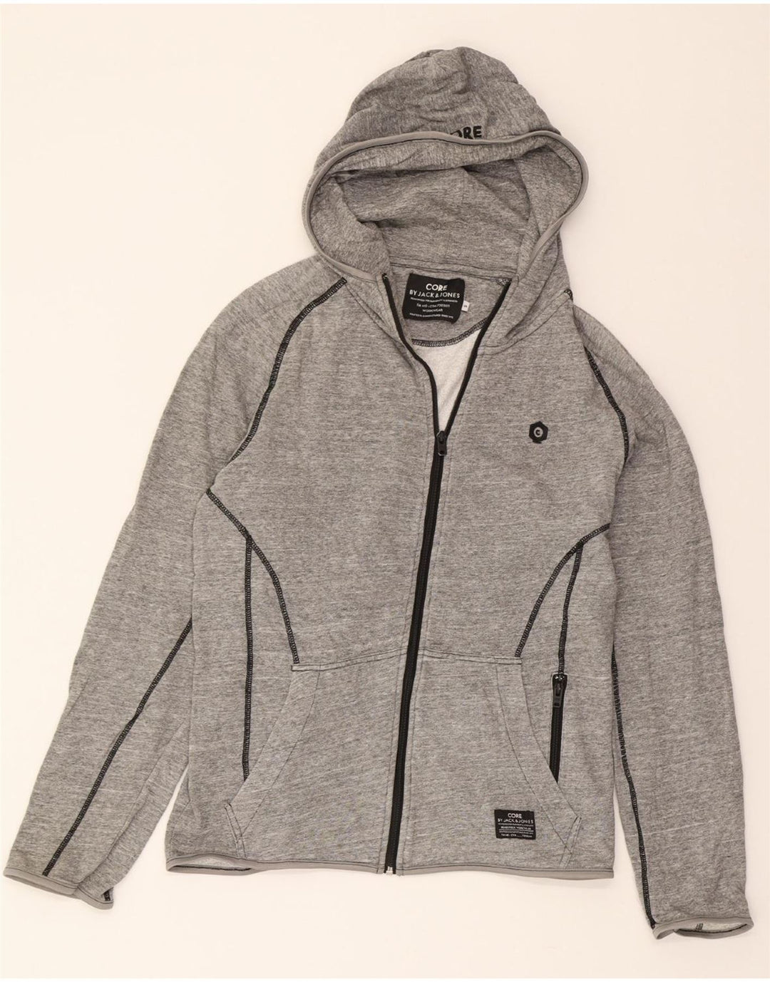 JACK & JONES Mens Zip Hoodie Sweater Small Grey Cotton Vintage Jack & Jones and Second-Hand Jack & Jones from Messina Hembry 