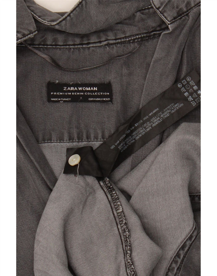 Женская рубашка оверсайз с рукавом 3/4 Zara UK 14, лиоцелл, средний серый цвет