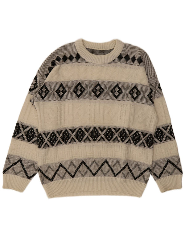 Винтажный мужской свитер с вырезом «лодочка» XL Off White Argyle/Diamond