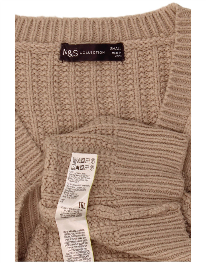 Женский свободный джемпер с v-образным вырезом Marks & Spencer UK 10, маленький бежевый