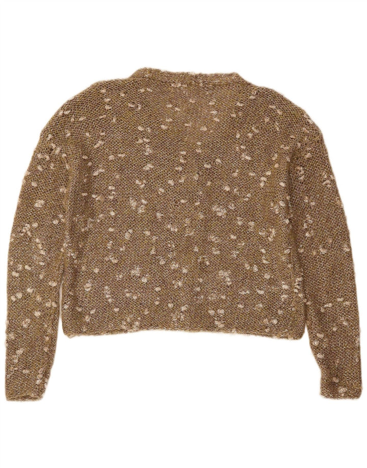 ВИНТАЖНЫЙ женский укороченный кардиган крючком, Великобритания, 16, большой коричневый в крапинку