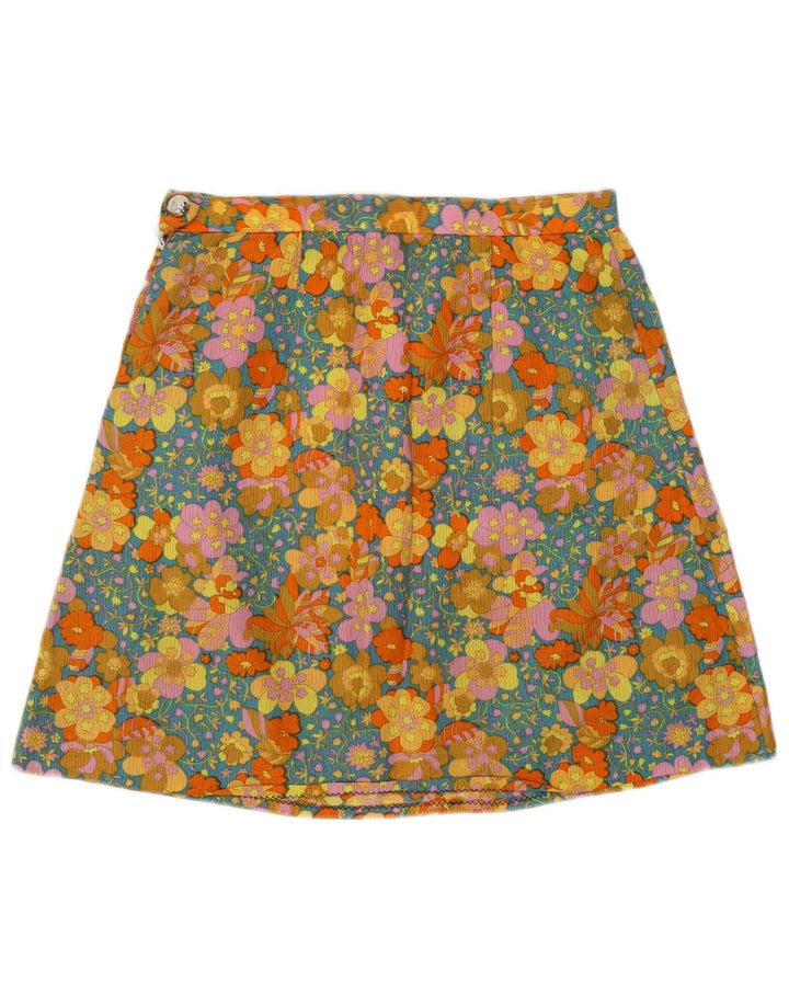 Винтажная женская юбка-трапеция W26, маленькая зеленая с цветочным принтом