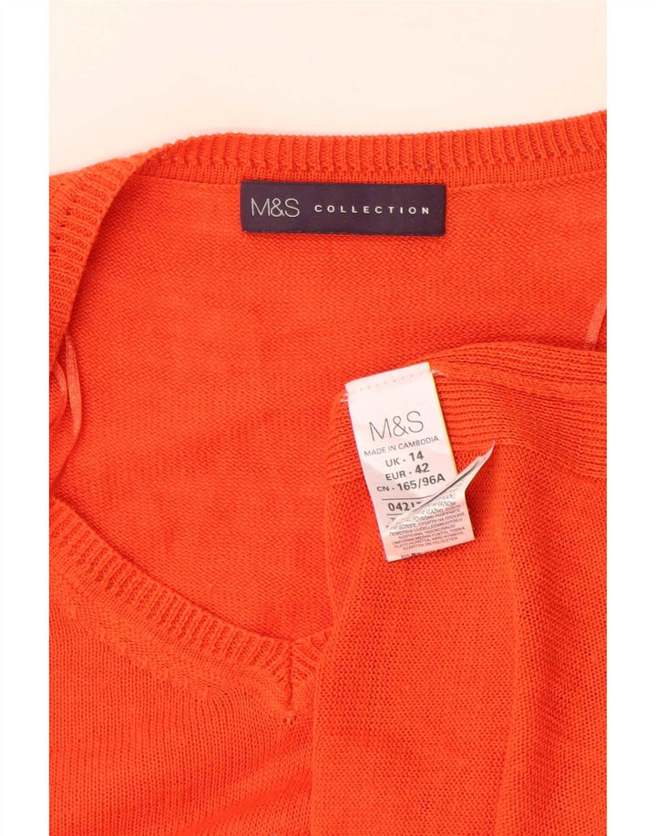 Женский свободный джемпер с v-образным вырезом Marks & Spencer UK 14, большой оранжевый
