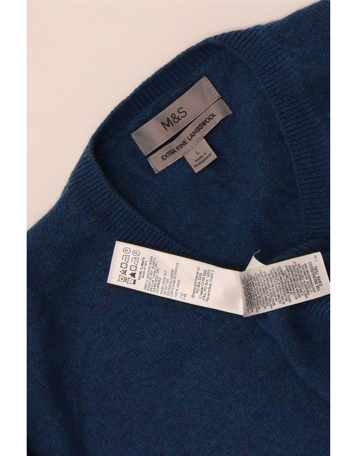 Мужской джемпер с v-образным вырезом Marks & Spencer, большой синий шерстяной свитер в крапинку