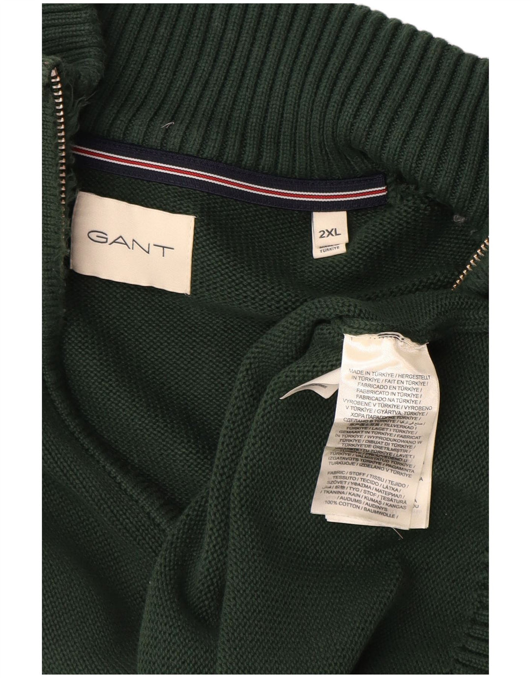 Мужской свитер с воротником на молнии Gant 2XL, зеленый хлопок