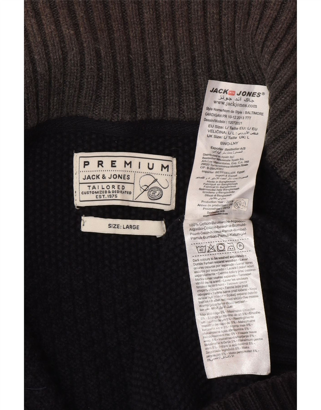 Мужской кардиган Jack & Jones, большой черный хлопковый свитер