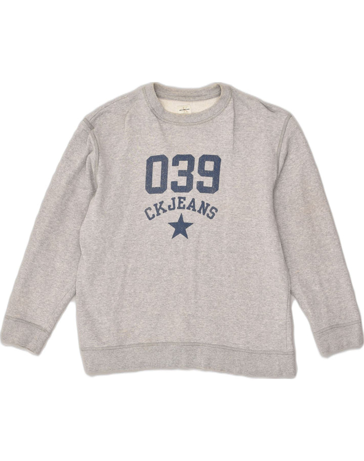 CALVIN KLEIN Boys Graphic Sweatshirt Jumper 15-16 Years Grey Cotton | Vintage Calvin Klein | Thrift | Second-Hand Calvin Klein | Used Clothing | Messina Hembry 