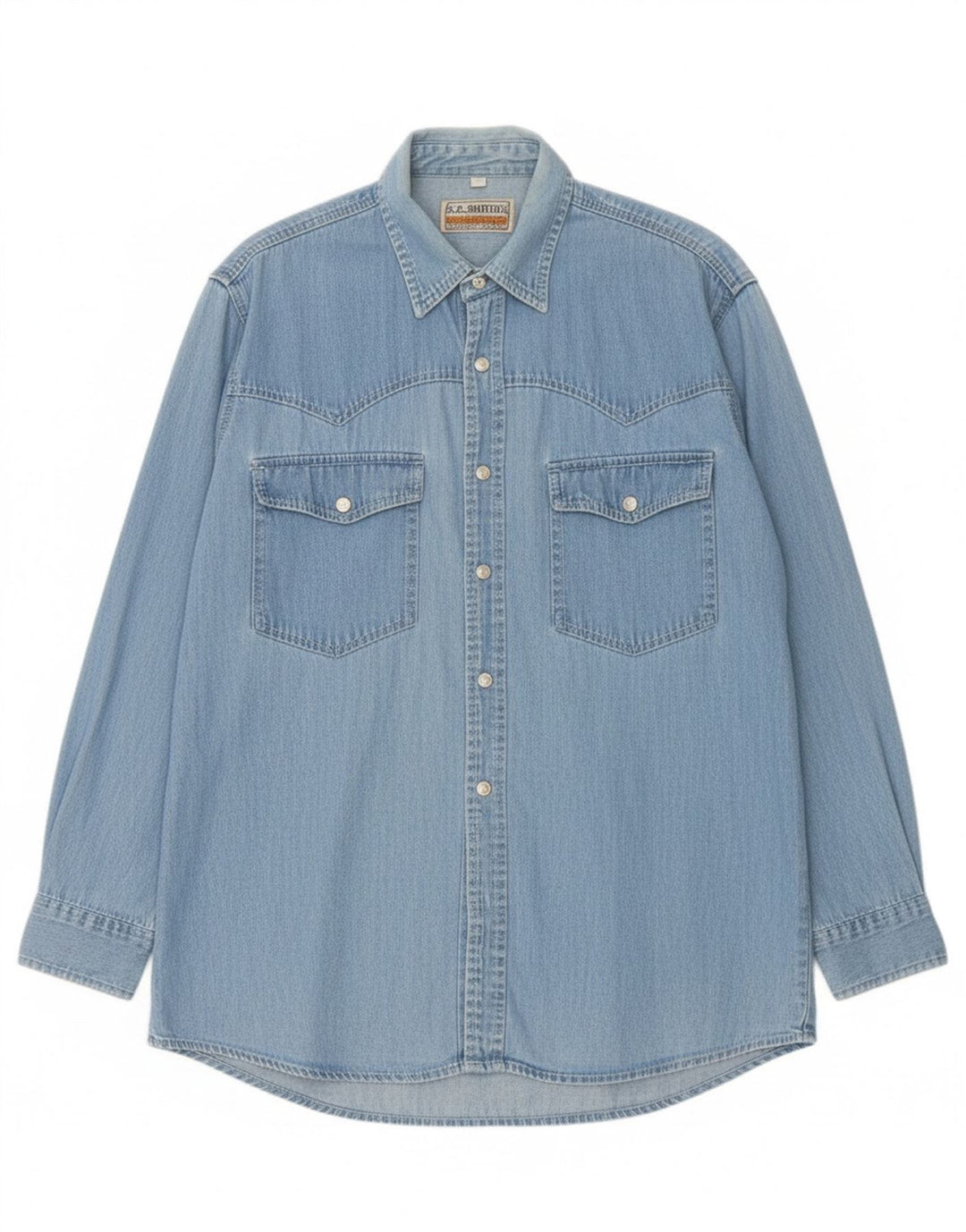 S.S.SHIRTIES Mens Denim Shirt Medium Blue Cotton