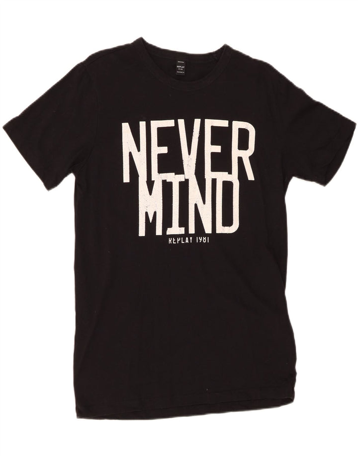 Мужская футболка с рисунком REPLAY, хлопковая, среднего размера, черная