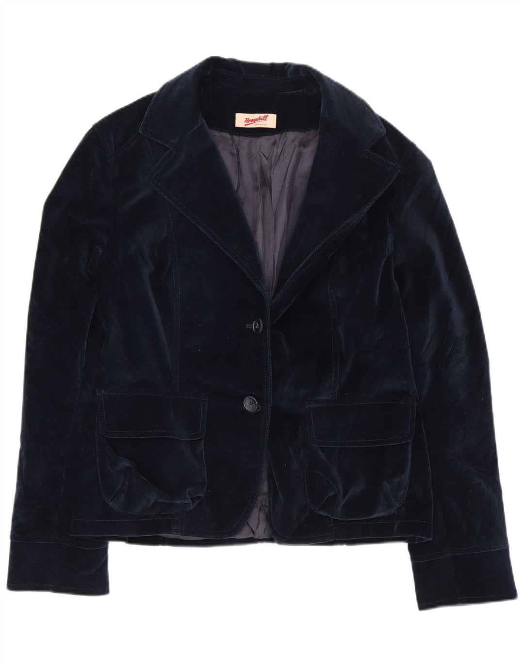 Винтажный женский бархатный пиджак с 2 пуговицами IT 44, средний темно-синий, хлопок