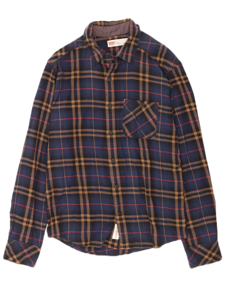 Мужская фланелевая рубашка стандартного кроя Levi's среднего размера, темно-синяя клетка, хлопок