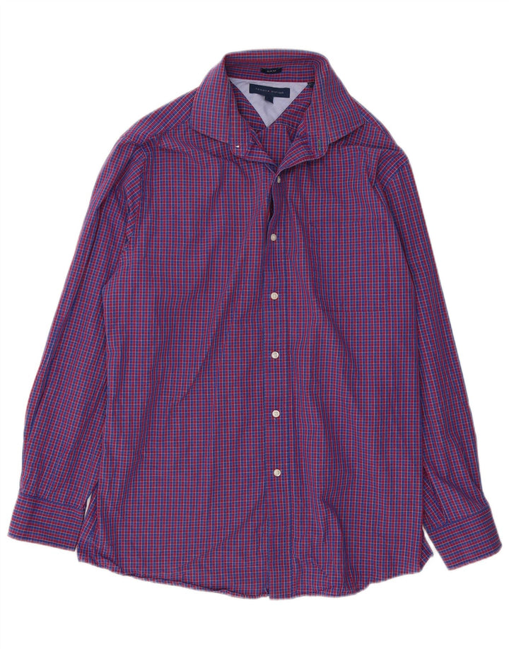 Мужская рубашка приталенного кроя Tommy Hilfiger, размер 16, большая синяя клетка, хлопок