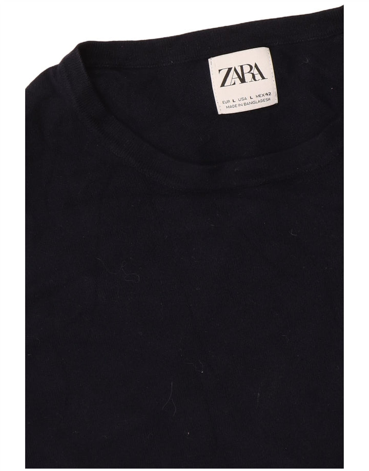 Мужской джемпер с круглым вырезом Zara, большой темно-синий