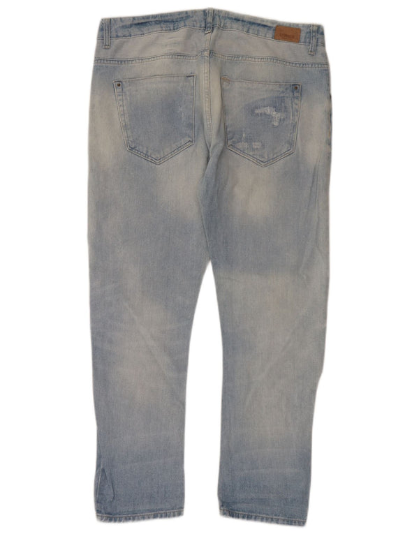 Женские потертые прямые джинсы Zara EU 42, большие W32 L29, синие, хлопок
