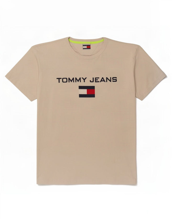 Мужская футболка с рисунком Tommy Hilfiger, хлопковый топ среднего бежевого цвета