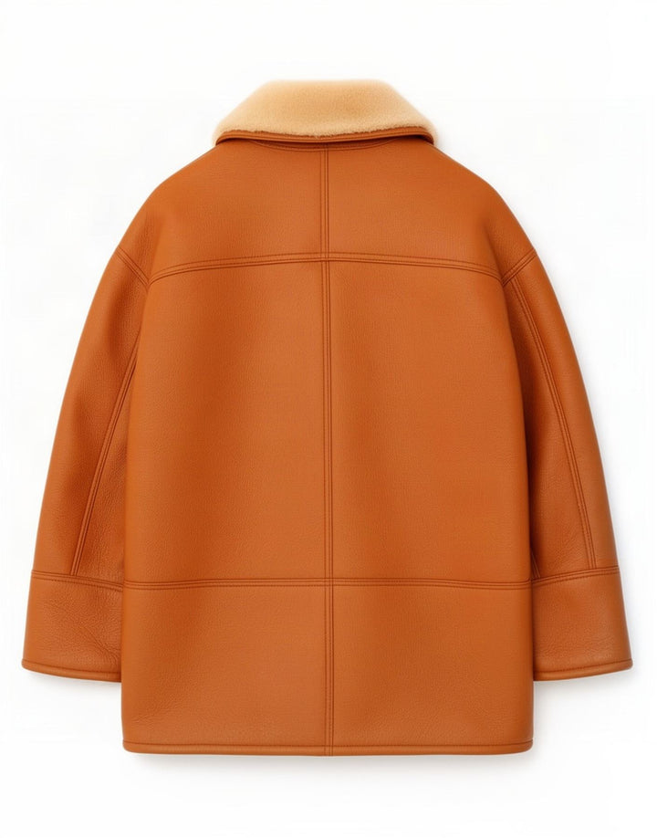 Винтажная мужская короткая дубленка IT 48 Medium Brown Colorblock